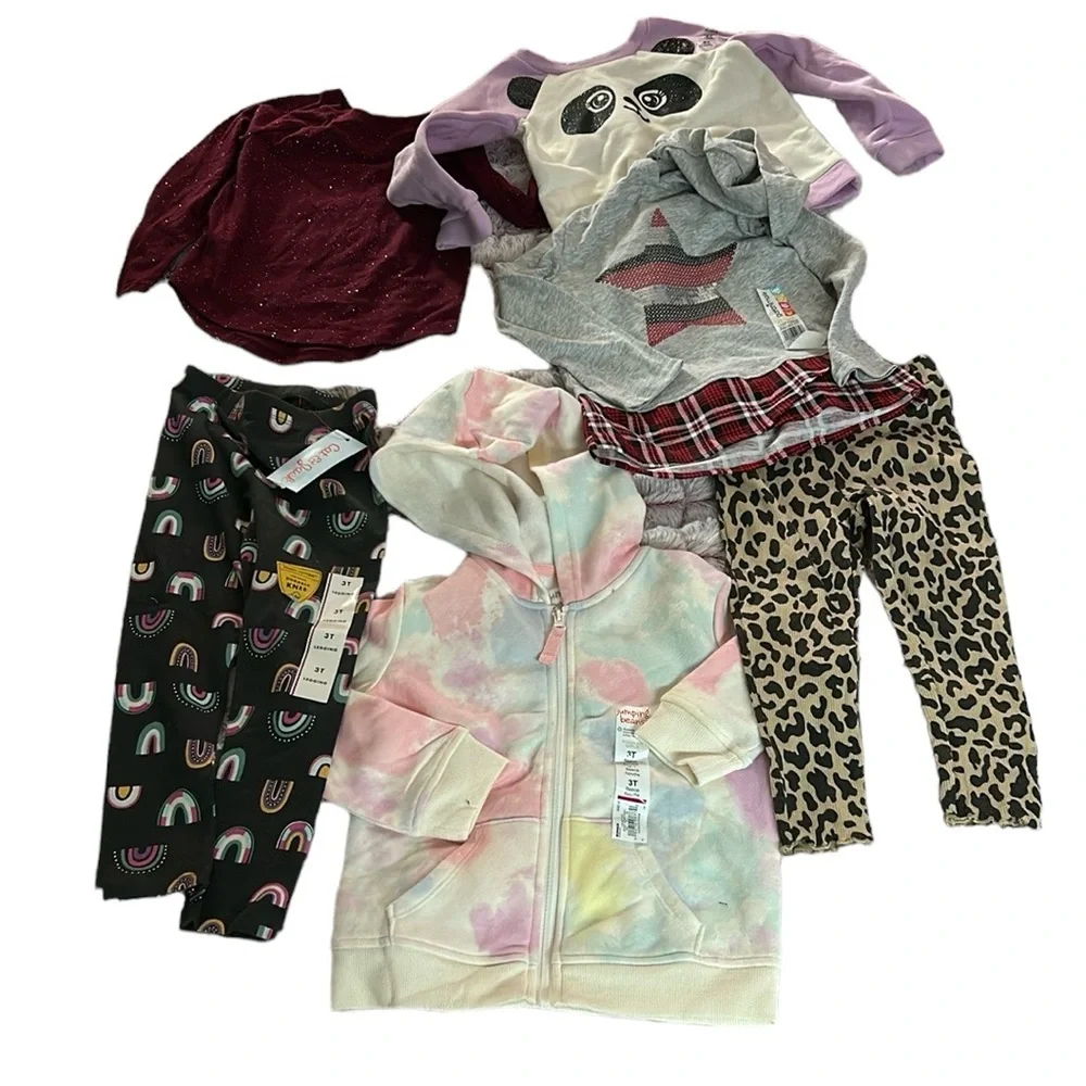 New 6 items 1 Hoodie , 2 tops , panda Bear Sweatshirt & 2 leggings All 3T
